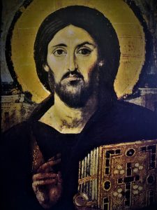 291a - Detalhe de Jesus Cristo Pantocrator do Monastério de Santa Catarina no Sinai - o olho direito ama e o esquerdo julga