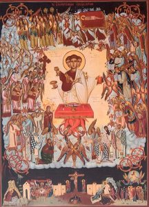 3929 - Céu Divino - A Trindade Divina com anjos e santos - Monastério de Panagia Theogennitoros, Rethmino, ilha de Creta, Grécia