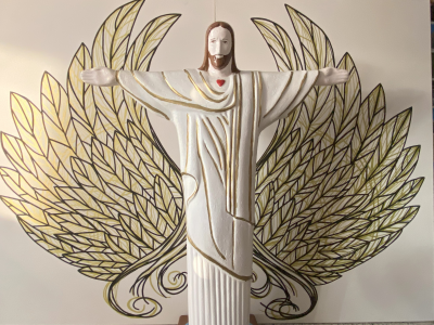 4584 - Sagrado Coração de Jesus de cimenta com asas de anjos de Carolina Spachi