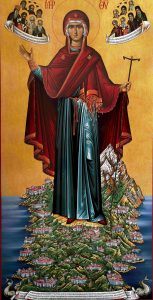 552 - Panagia Sacerdotisa ou Agioritissa - Virgem Maria no Monte Athos com monges
