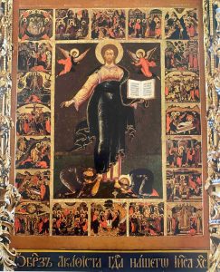 5615 -Cristo Pantocrator com santos prostrados em oração e festa - Igreja do Profeta Elias - sec XVII