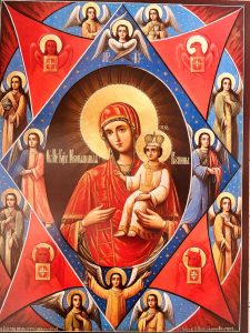 Virgem Maria e o menino Jesus, a Sarça Ardente - Monastério São Pantelemon - Monte Athos